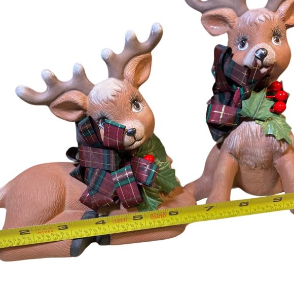 Ceramic Christmas Deer Reindeer Figurines Hand Painted - Picture 15 of 15